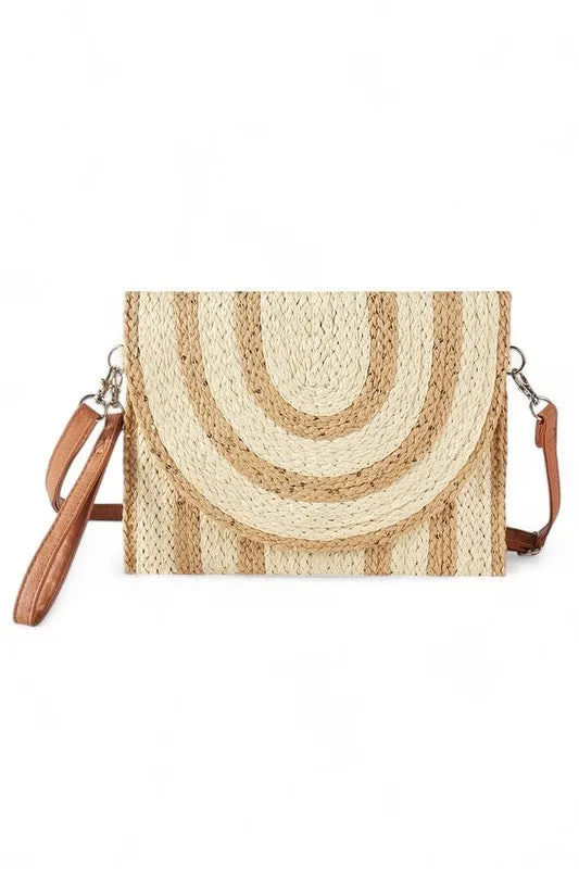 2 Tone Straw Summer Crossbody Swing Clutch