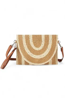 2 Tone Straw Summer Crossbody Swing Clutch