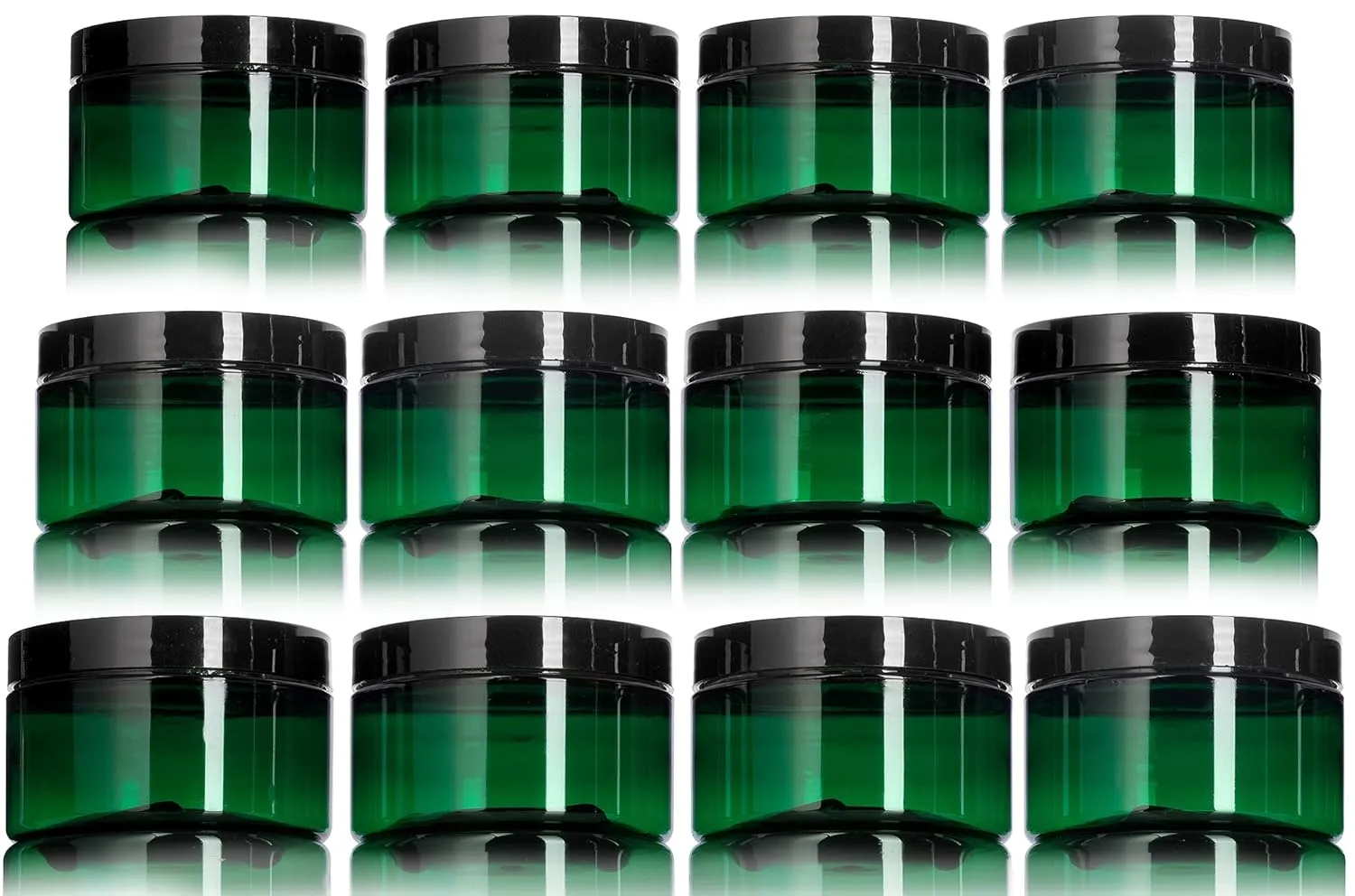 4 oz Green Plastic Low Profile Jar with Black Foam Lined Lid (12 Pack)