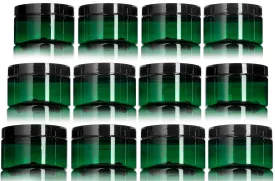 4 oz Green Plastic Low Profile Jar with Black Foam Lined Lid (12 Pack)