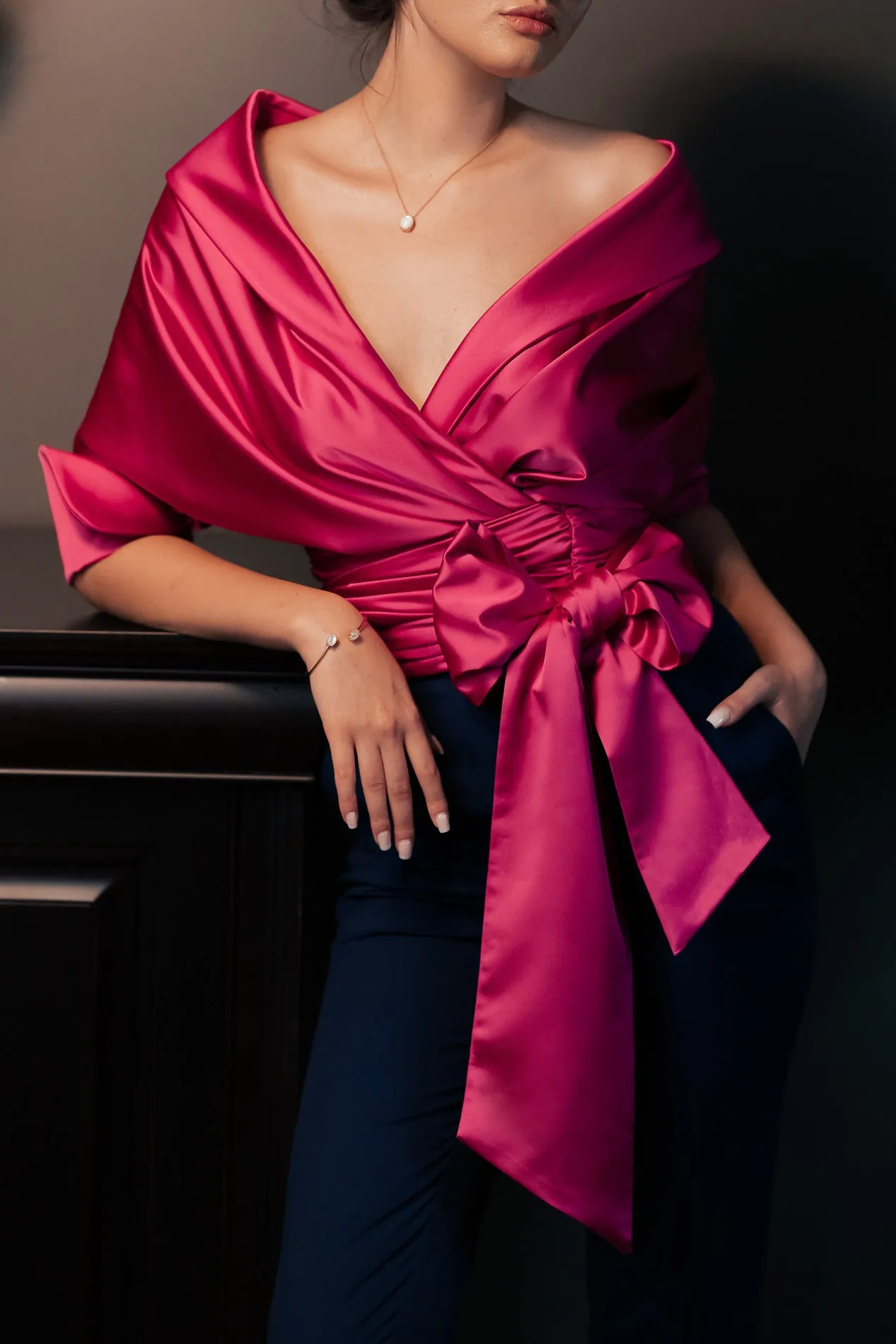 Angelina Satin Shirt In Hot Pink