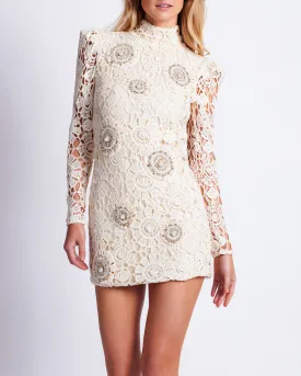 Beaded Crochet Open Back Mini Dress