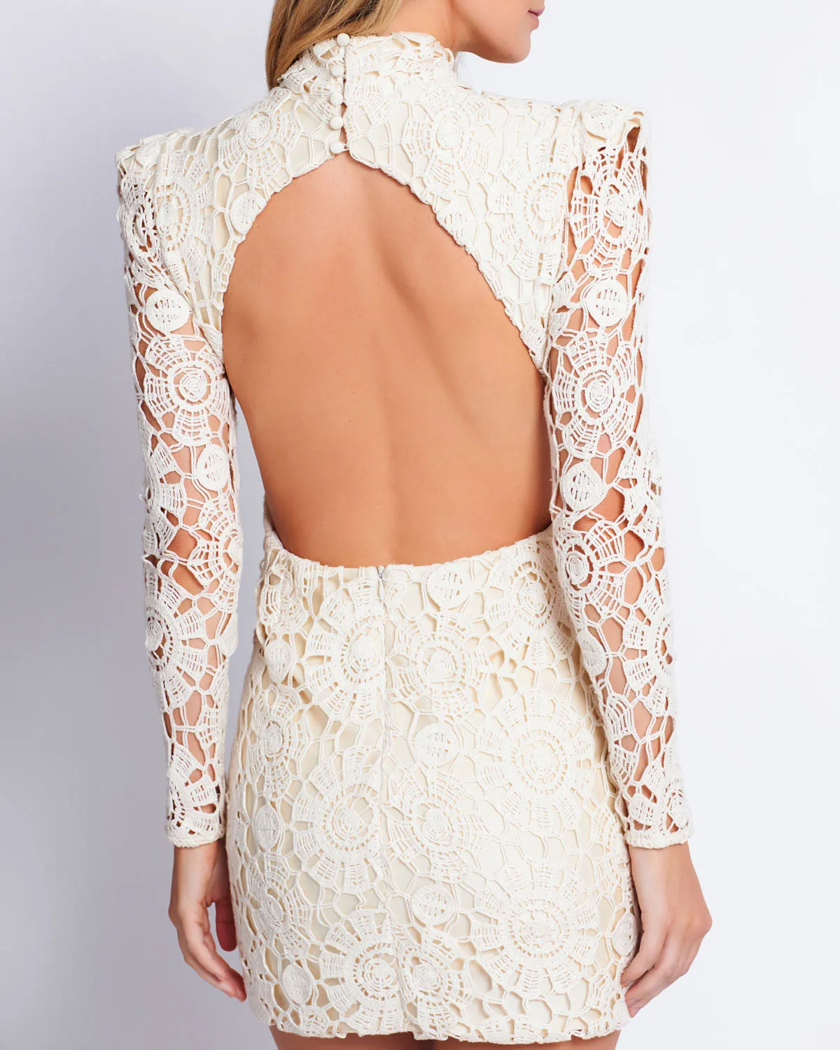 Beaded Crochet Open Back Mini Dress