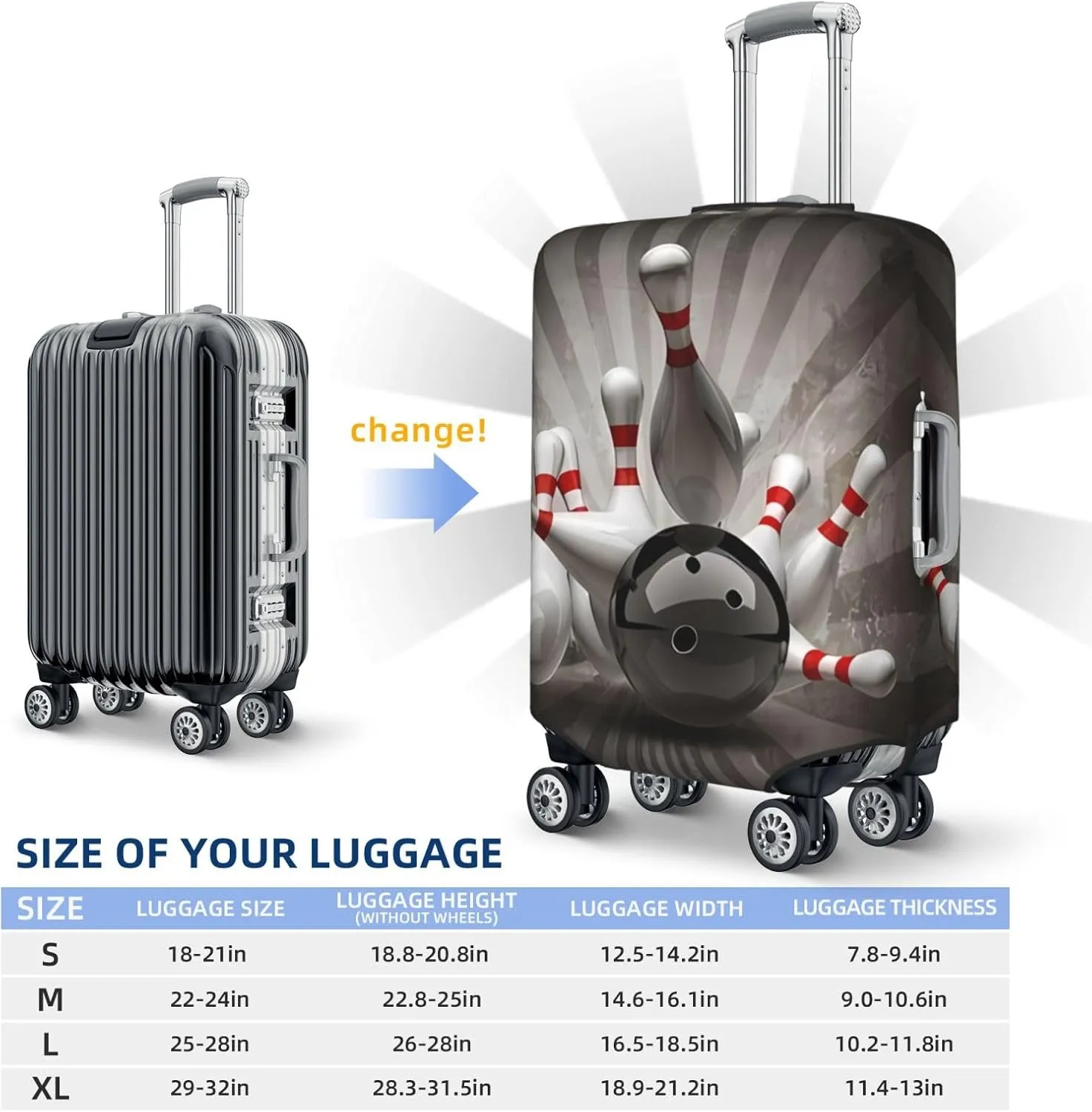 Bowling Ball Travel Luggage Cover Suitcase Protector Bag, Fits 18-32 Inch Luggage, Anti-Scratch Suitcase Sleeve For Kid And Adult,Large