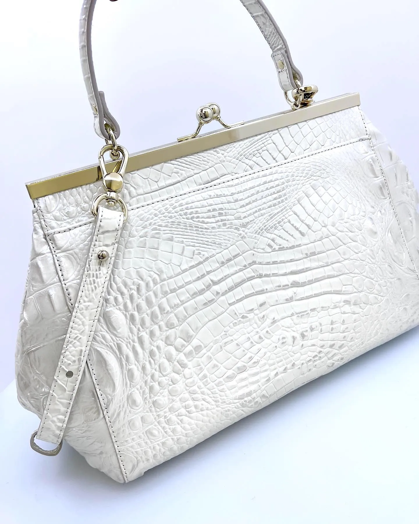 BRAHMIN CROC EMBOSSED LEATHER SATCHEL