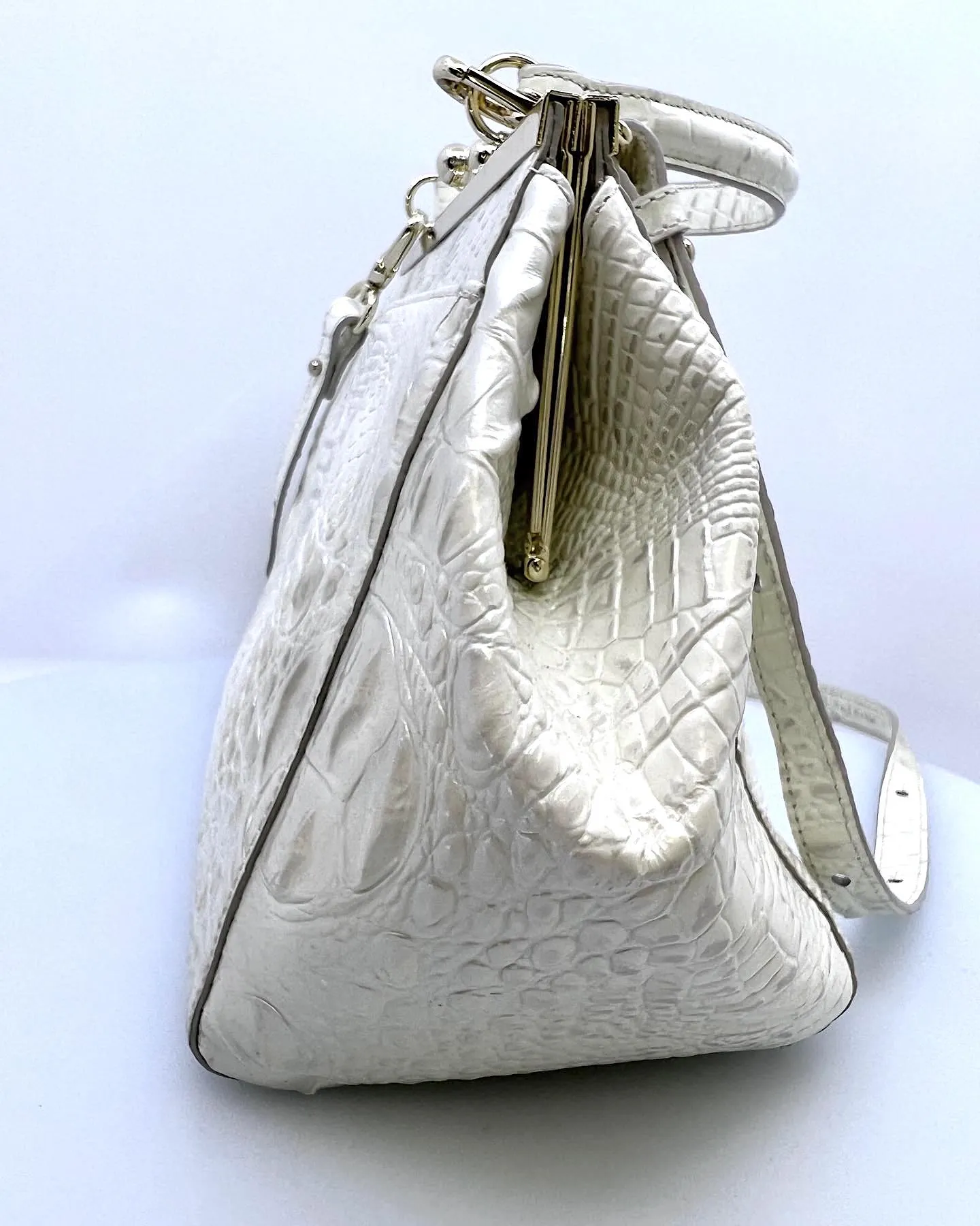 BRAHMIN CROC EMBOSSED LEATHER SATCHEL