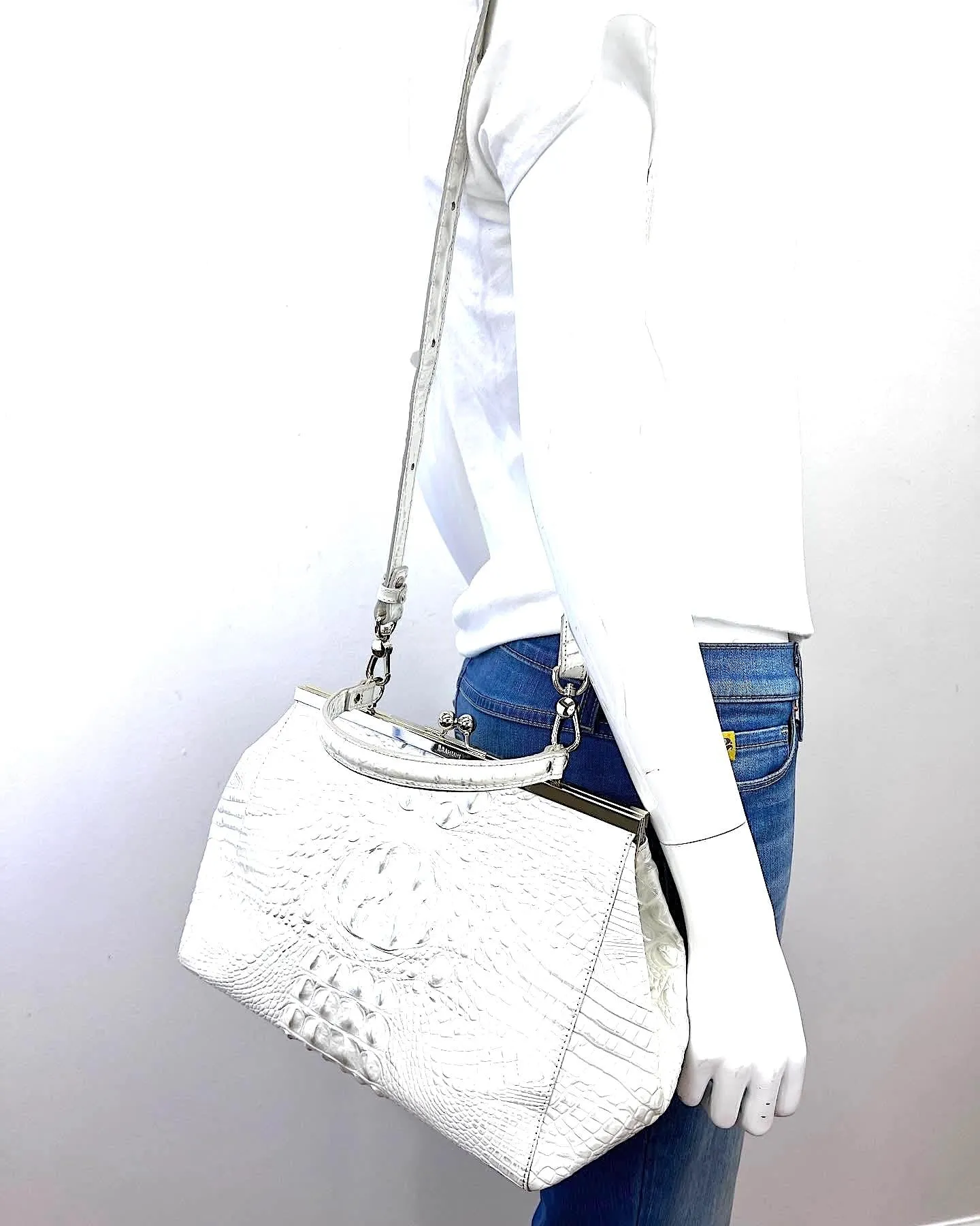 BRAHMIN CROC EMBOSSED LEATHER SATCHEL