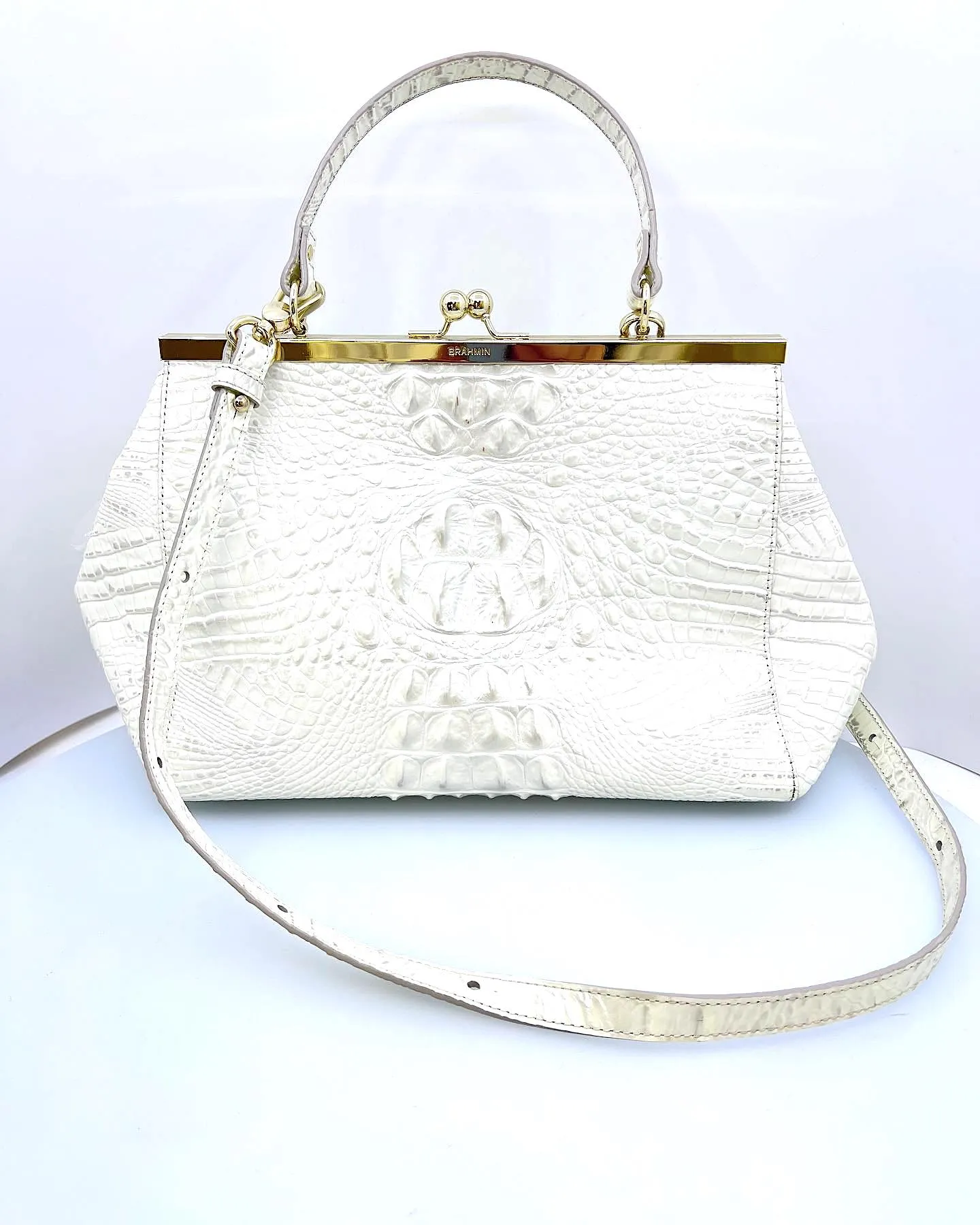 BRAHMIN CROC EMBOSSED LEATHER SATCHEL