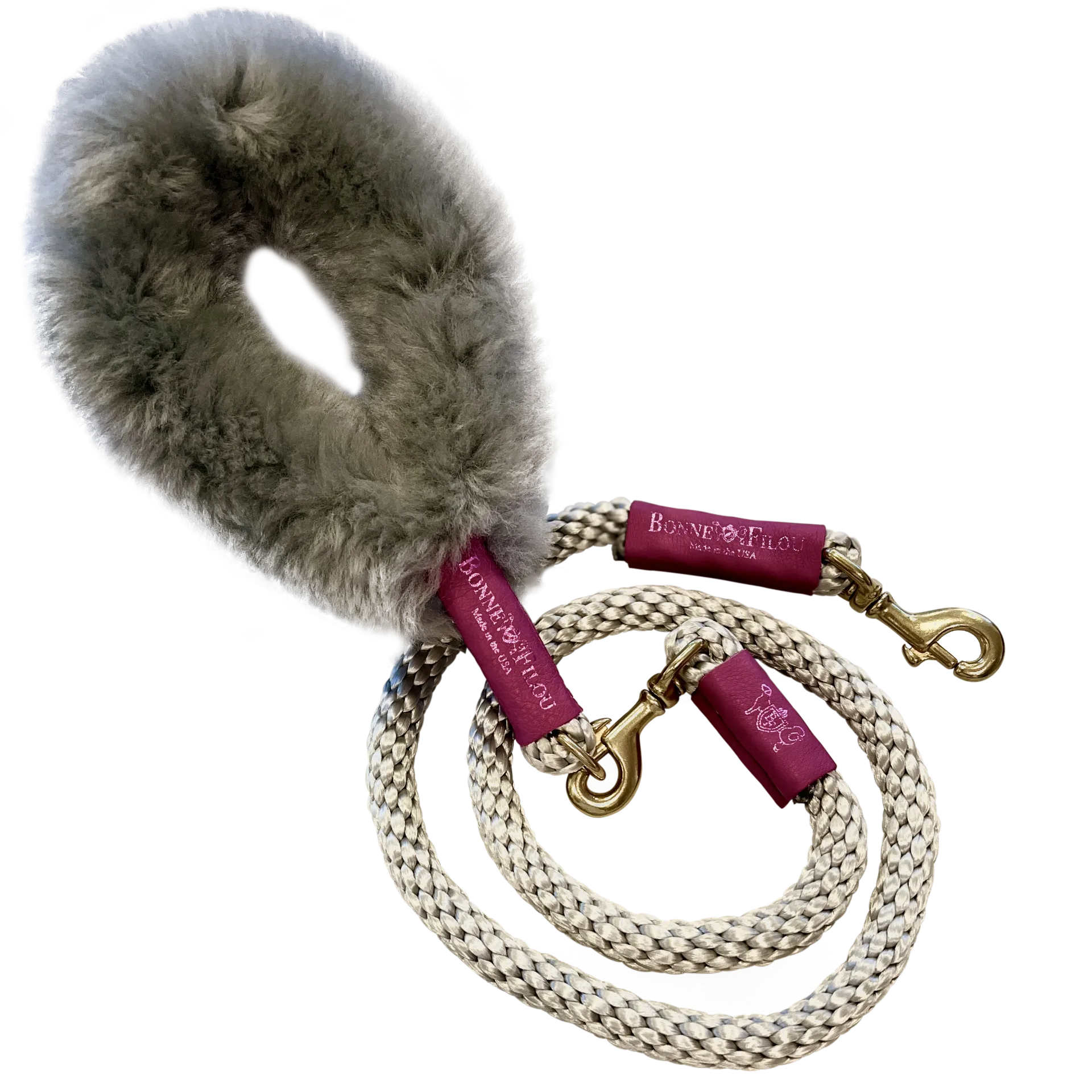 Bundle Shearling Fur Grip   Rope Leash for Dogs - Chic and Functional Dog Walking Accessory