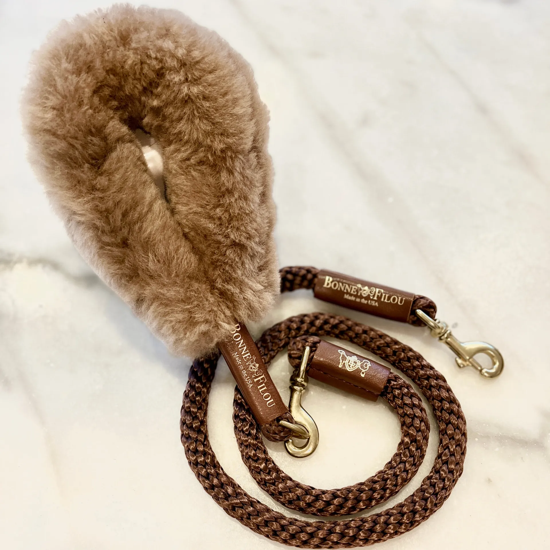 Bundle Shearling Fur Grip   Rope Leash for Dogs - Chic and Functional Dog Walking Accessory