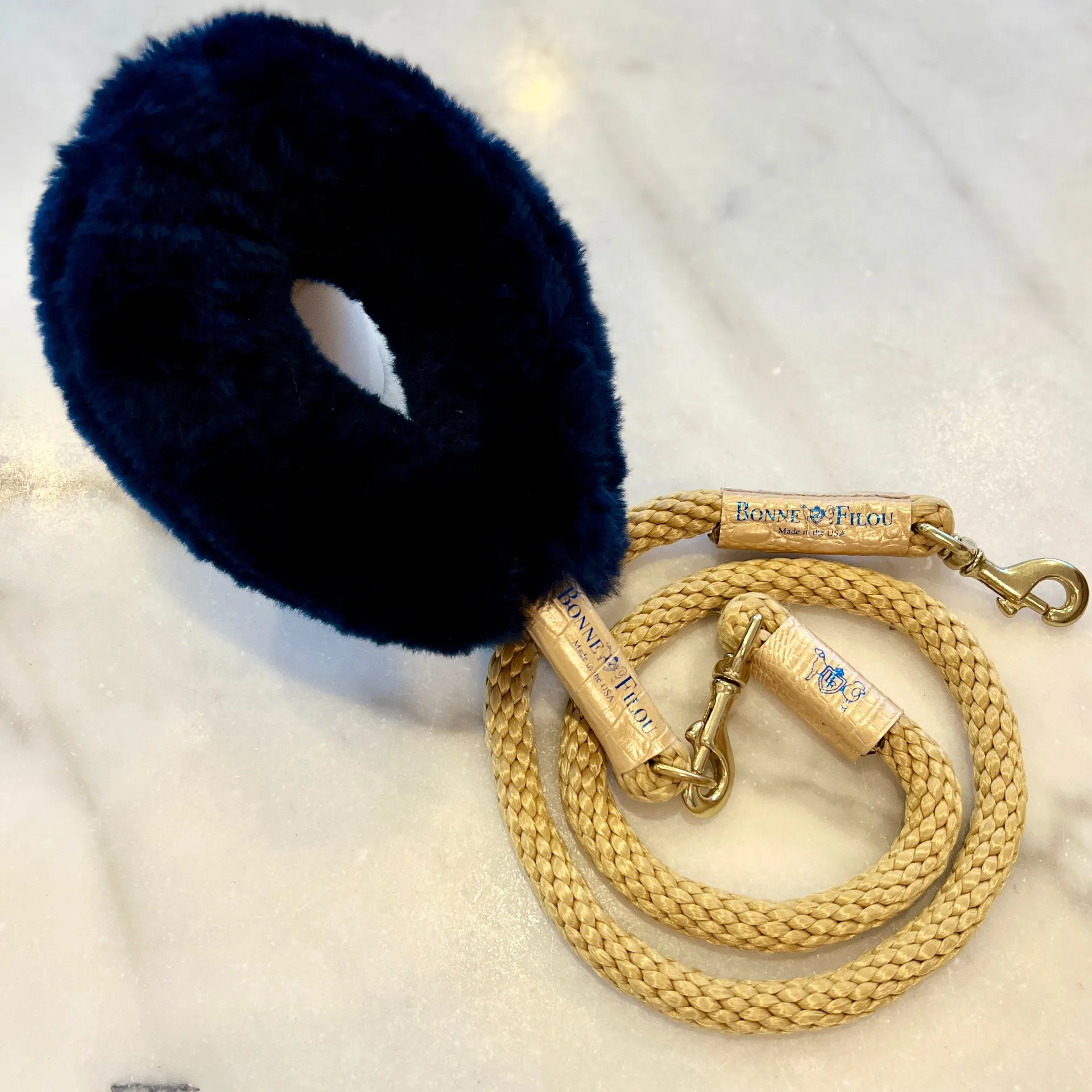 Bundle Shearling Fur Grip   Rope Leash for Dogs - Chic and Functional Dog Walking Accessory