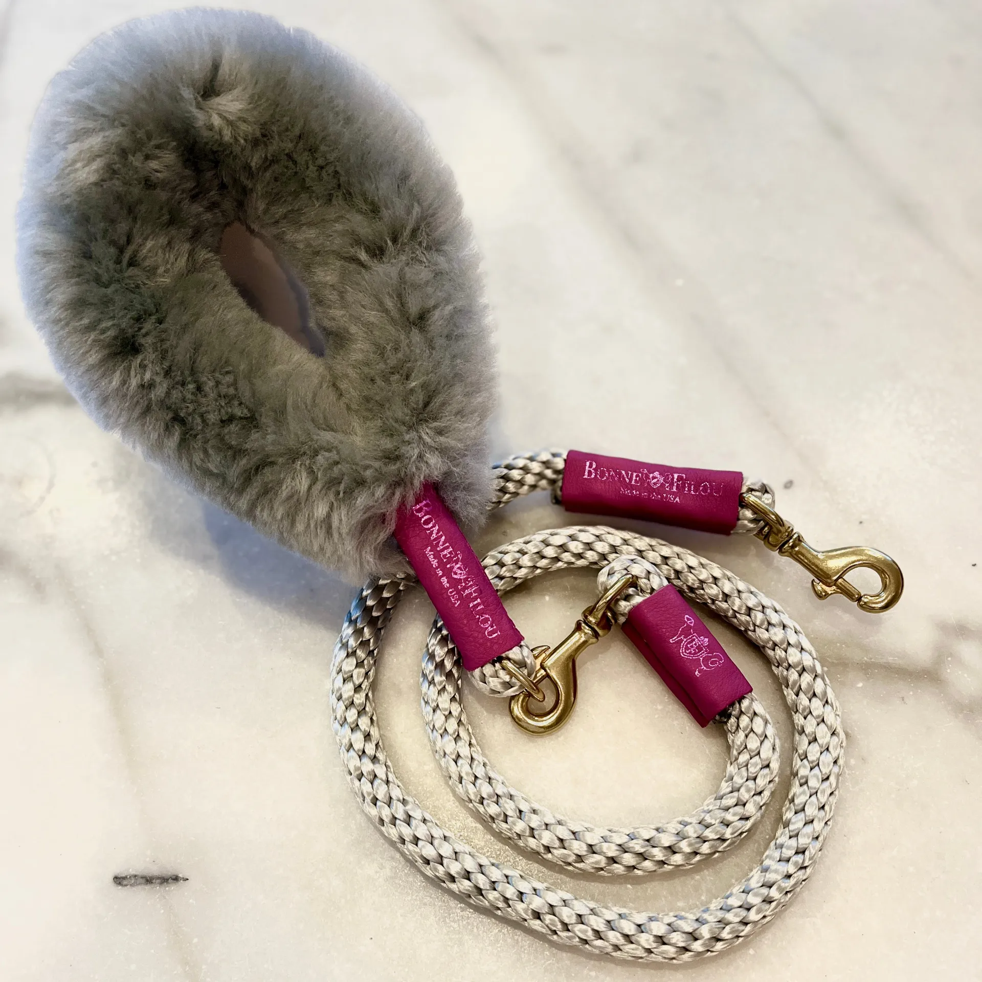 Bundle Shearling Fur Grip   Rope Leash for Dogs - Chic and Functional Dog Walking Accessory