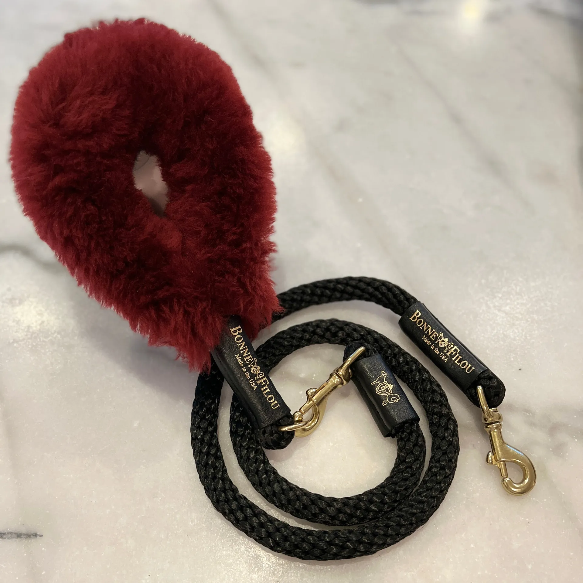 Bundle Shearling Fur Grip   Rope Leash for Dogs - Chic and Functional Dog Walking Accessory
