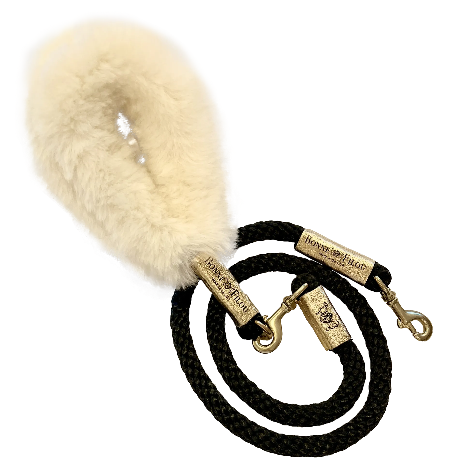 Bundle Shearling Fur Grip   Rope Leash for Dogs - Chic and Functional Dog Walking Accessory