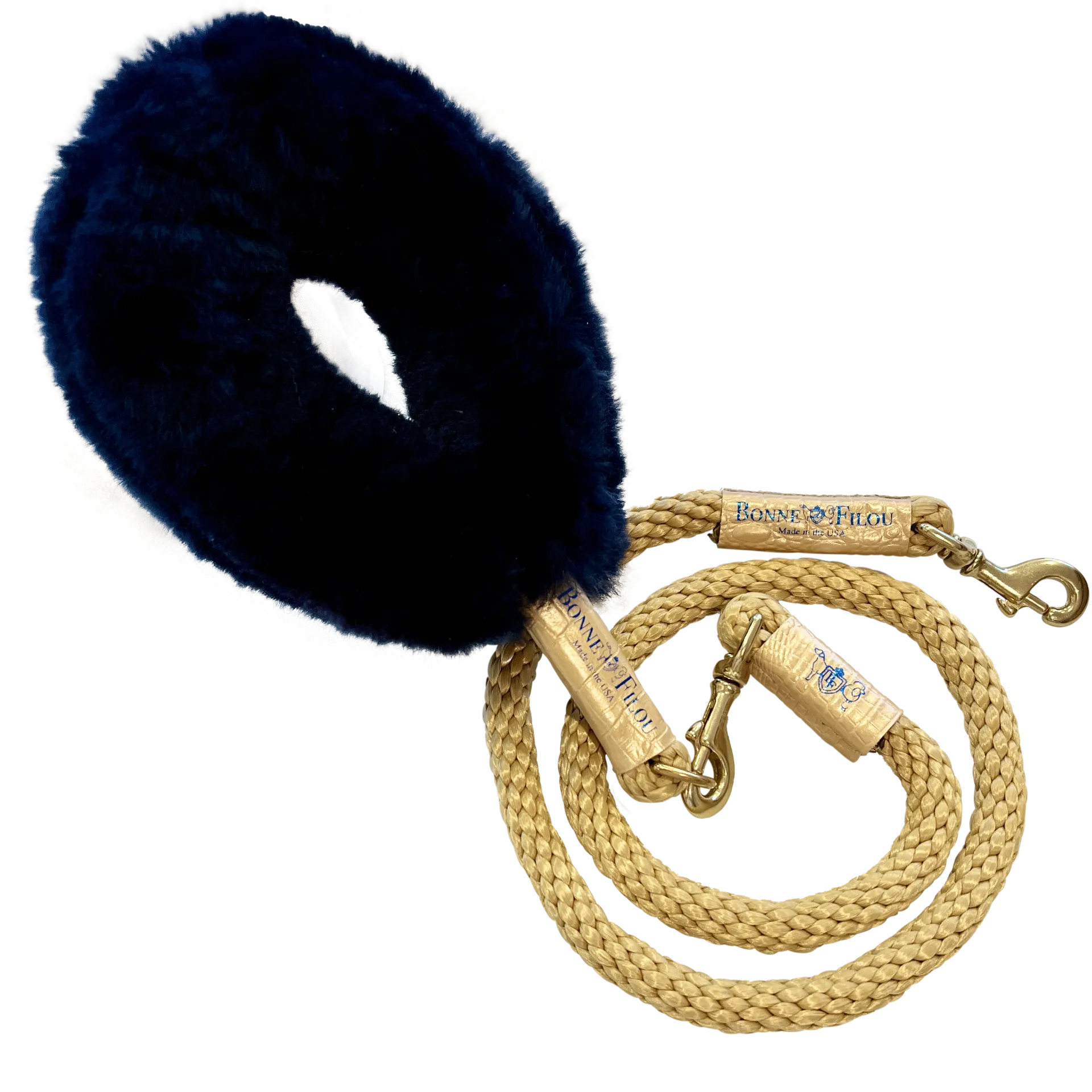 Bundle Shearling Fur Grip   Rope Leash for Dogs - Chic and Functional Dog Walking Accessory