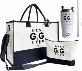Canvas Tote Bag for Women, 20 oz Stainless Steel Water Cup, Best G.G. Ever Tote Bag, Shoulder Beach Bag, Travel Bag Gifts for Grandma, Canvas Tote Bag With Zipper, Mothers Day Birthday Christmas Gift