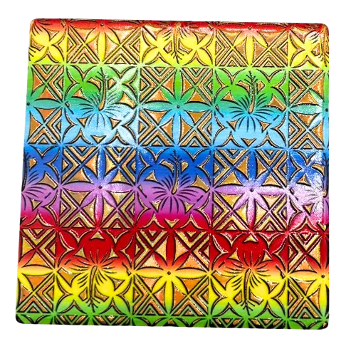 Ceramic coaster with hibiscus design, multi-color
