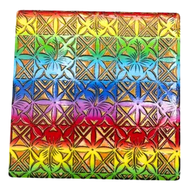 Ceramic coaster with hibiscus design, multi-color