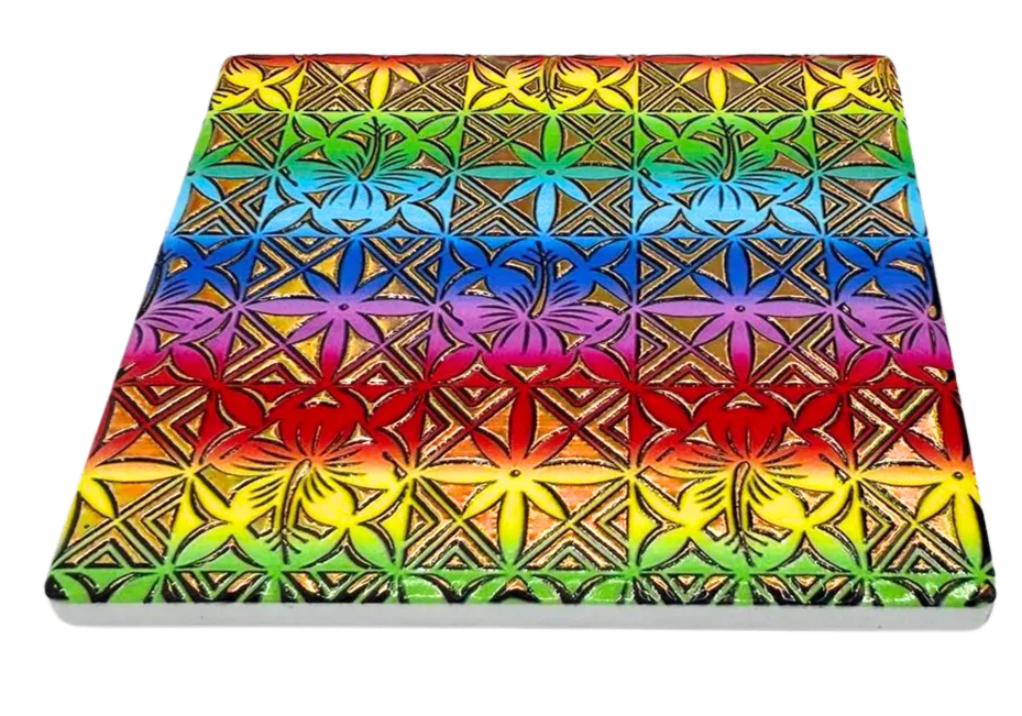 Ceramic coaster with hibiscus design, multi-color