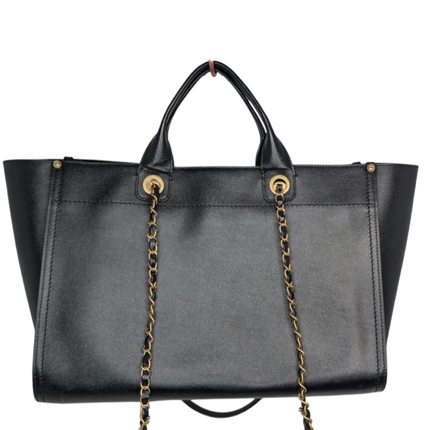 Chanel 2019 Black Caviar Studded Logo Deauville Tote
