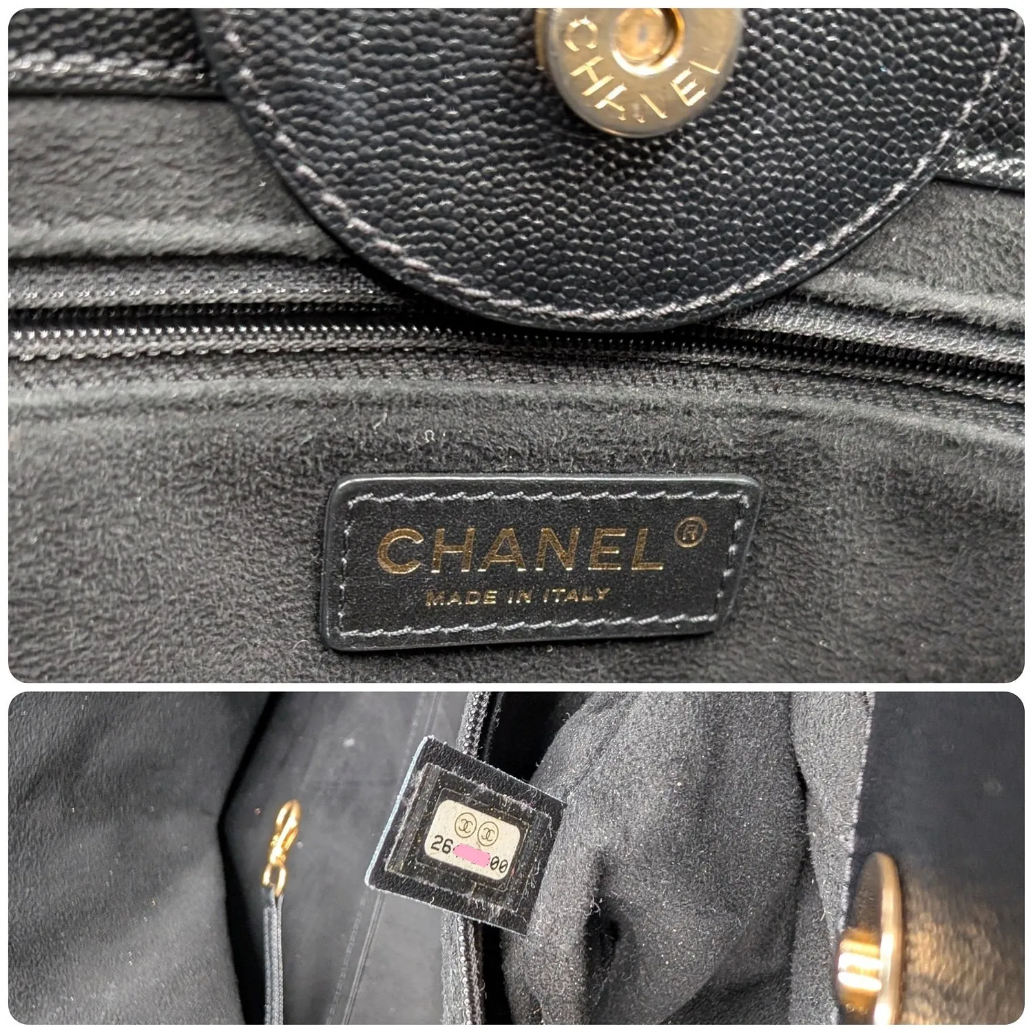 Chanel 2019 Black Caviar Studded Logo Deauville Tote