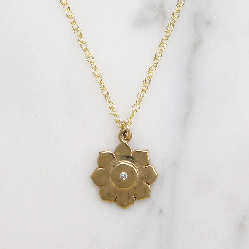 Cheerful Diamond-Set Sunflower Charm Necklace