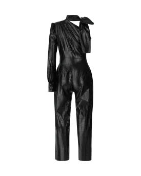 Crocodile Print Faux Leather Jumpsuit