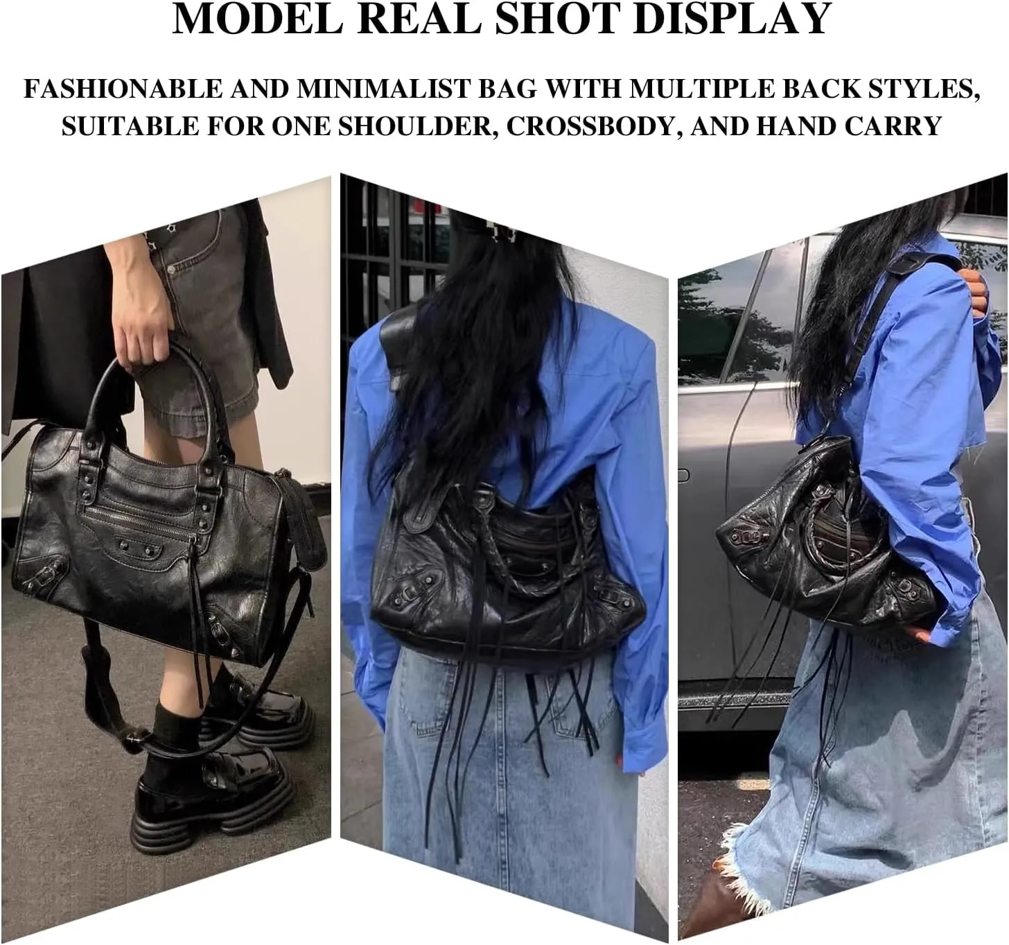 Crossbody Tote Bag for Women  Rivet Studded Hobo Shoulder Purse, Trendy Goth Work Boston Bag