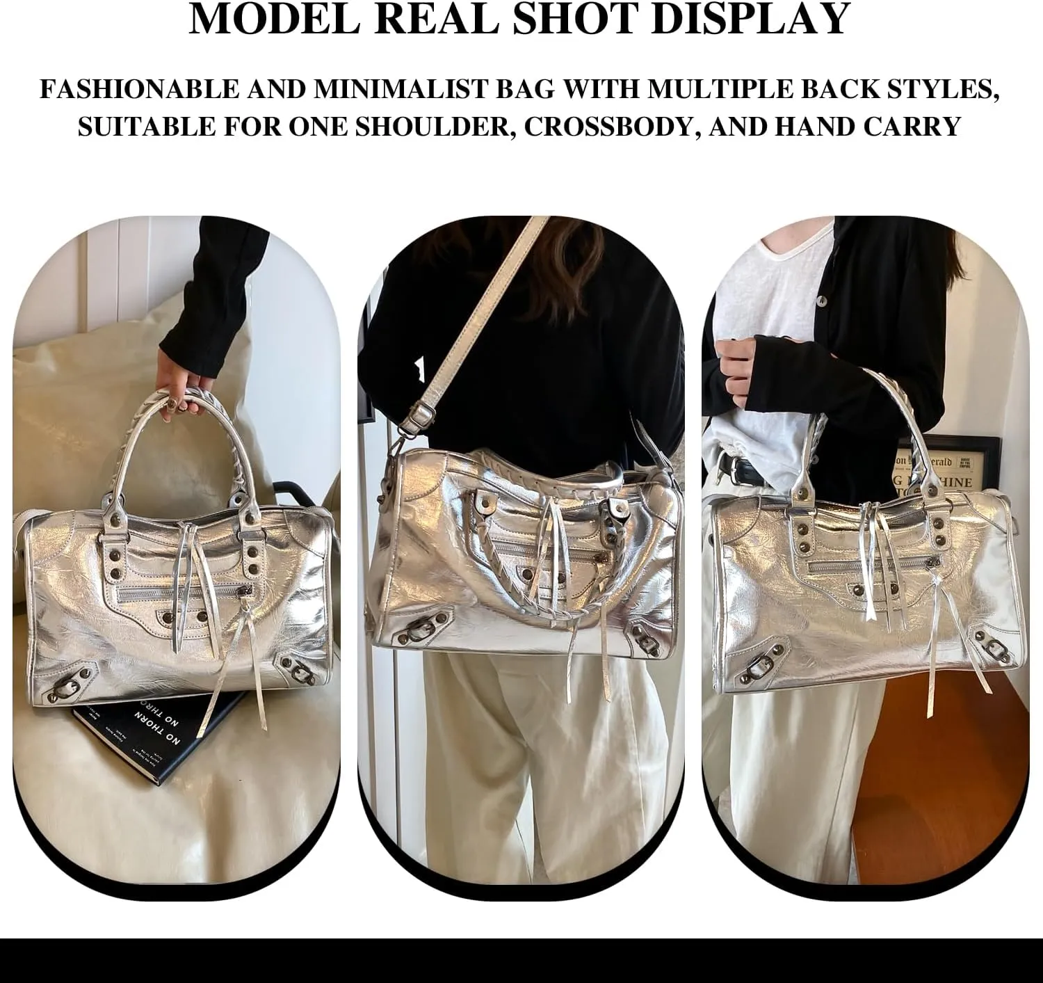 Crossbody Tote Bag for Women  Rivet Studded Hobo Shoulder Purse, Trendy Goth Work Boston Bag