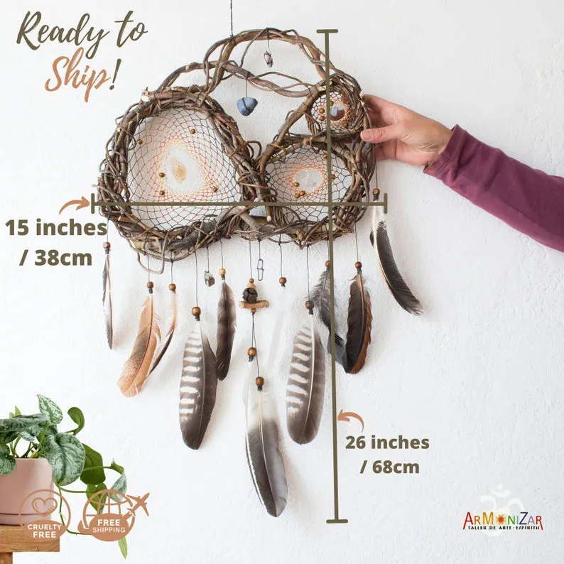 Crystal catcher spiritual artwork, unique home decor Dreamcatcher with healing stones for protection, Positive Energy Dream Catchers Crystal