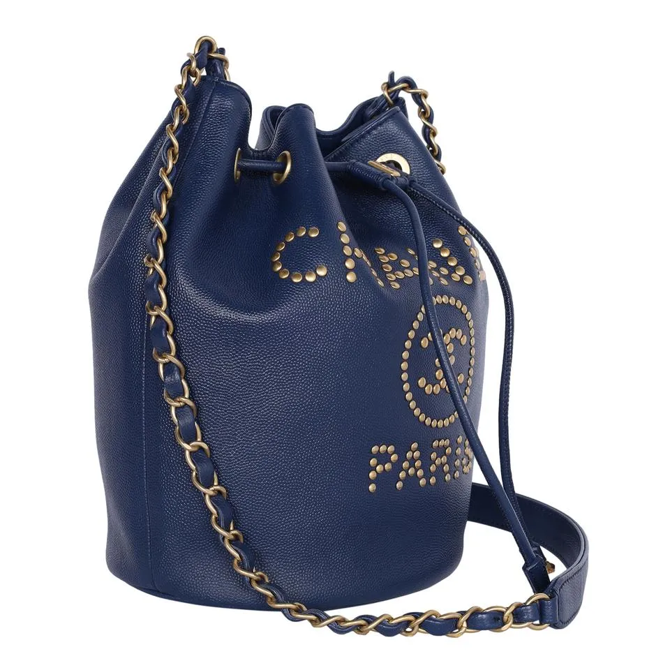 Deauville Drawstring Bucket Crossbody Bag Studded