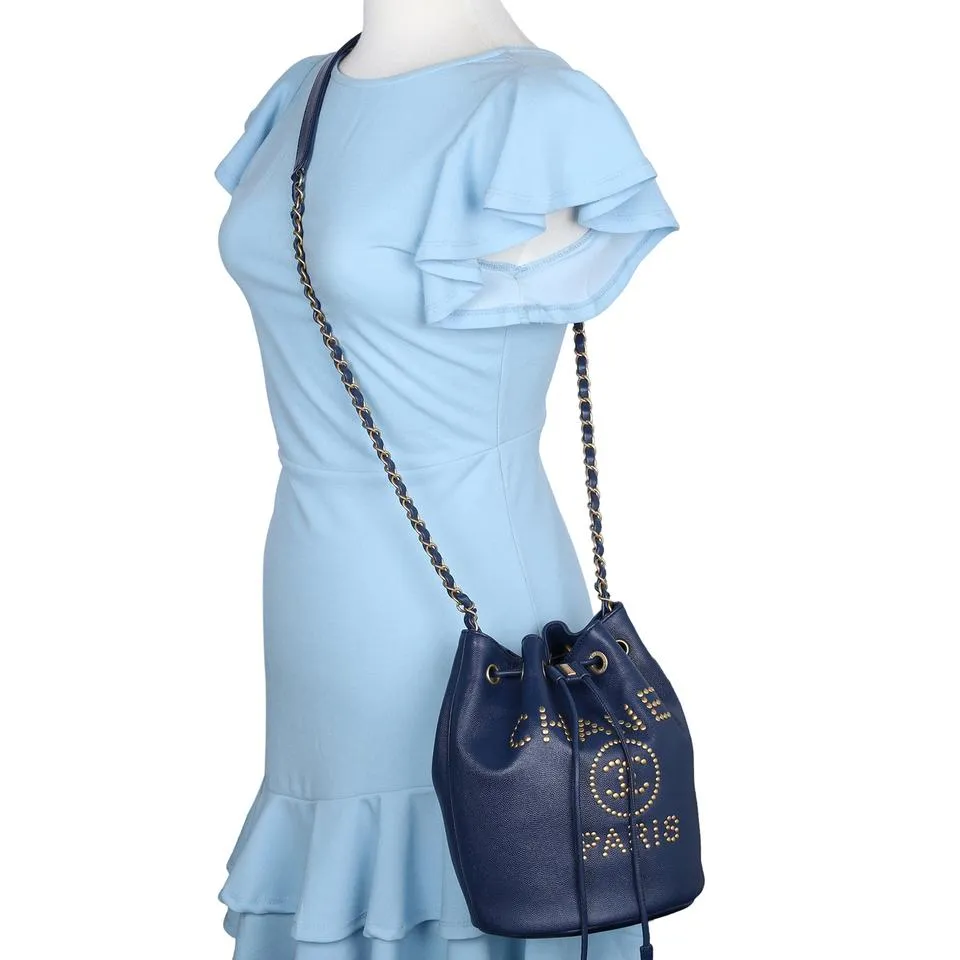 Deauville Drawstring Bucket Crossbody Bag Studded