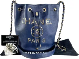 Deauville Drawstring Bucket Crossbody Bag Studded