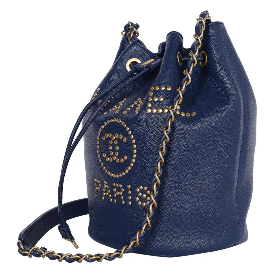 Deauville Drawstring Bucket Crossbody Bag Studded