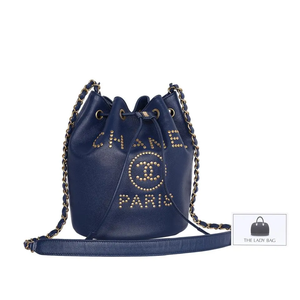 Deauville Drawstring Bucket Crossbody Bag Studded