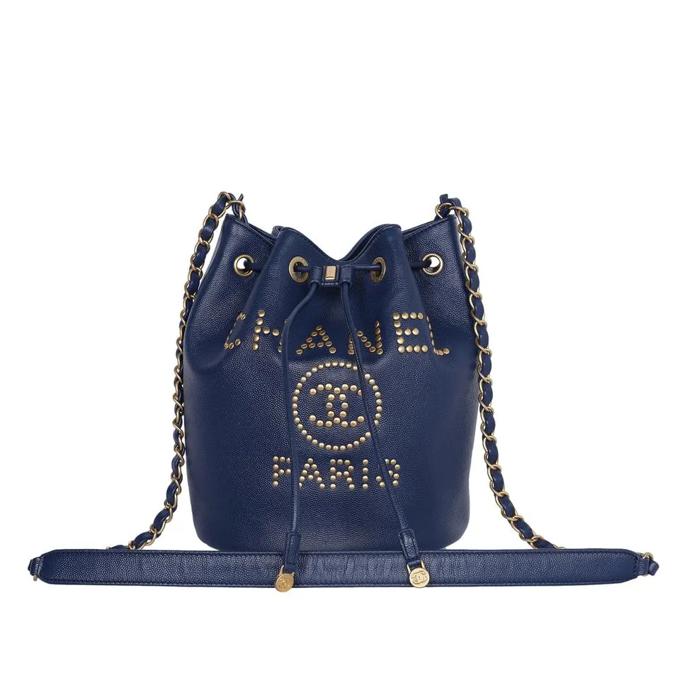 Deauville Drawstring Bucket Crossbody Bag Studded