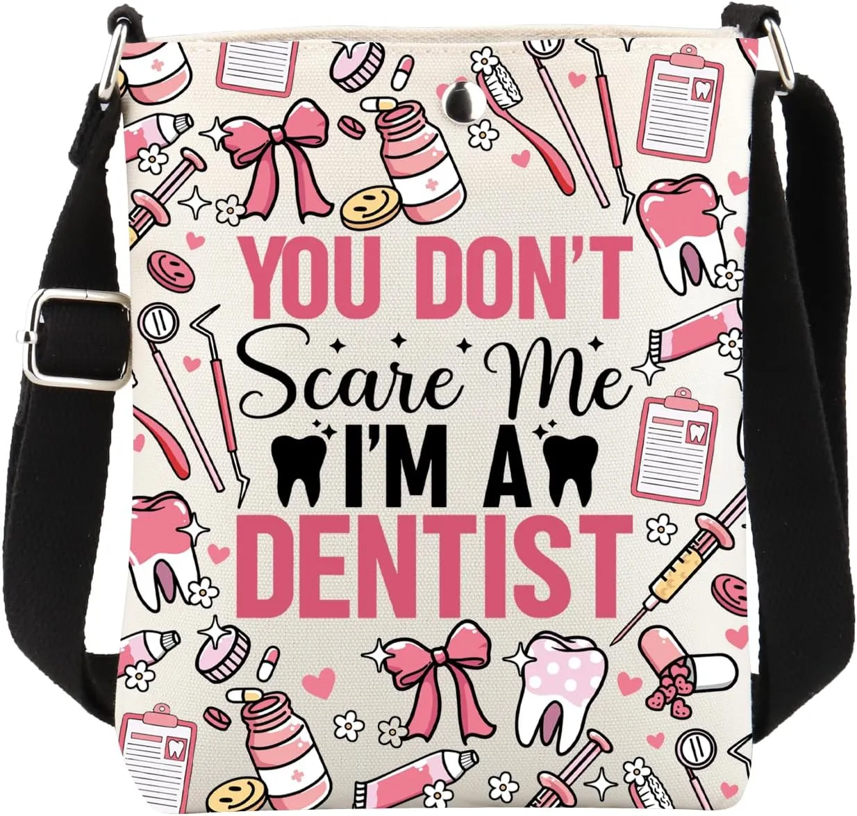 Dental Gifts for Dentist Crossbody Bag You Don't Scare Me I'm A Dentist Cross Body Bucket Bag with Adjustable Shoulder Strap