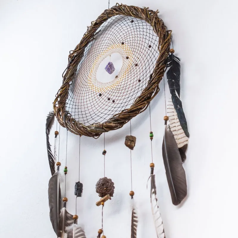 Dreamcatcher, Dream catchers boho decor, Crystals bedroom decor, Large dream catchers with crystals and rustic natural wilow, Bohemian gifts