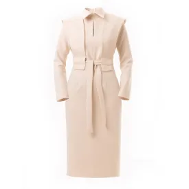 Ecru Fashion Fitted Midi Dress