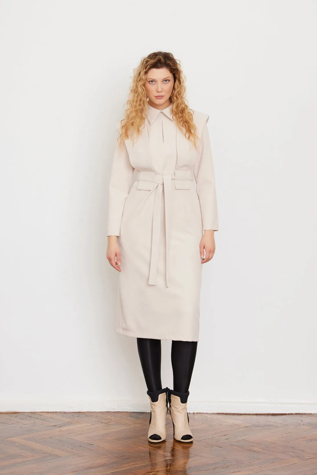 Ecru Fashion Fitted Midi Dress