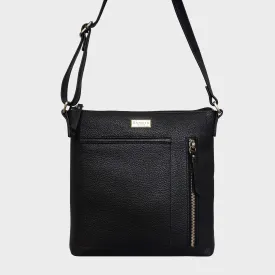'EDITH' Black Pebble Grain Leather Crossbody bag