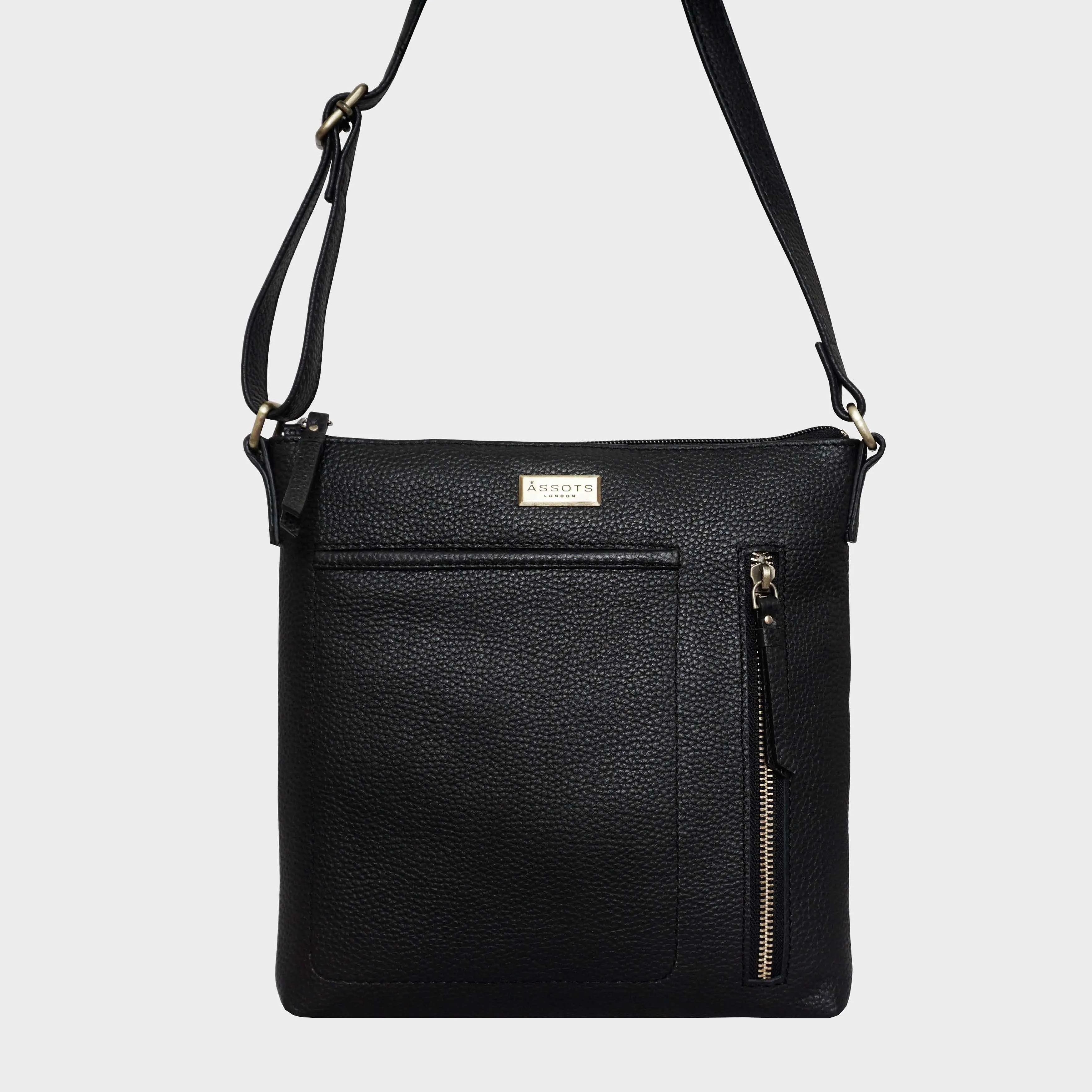 'EDITH' Black Pebble Grain Leather Crossbody bag