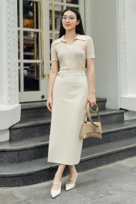 Eleanor Sheath Asymmetric Polycotton Midi Skirt