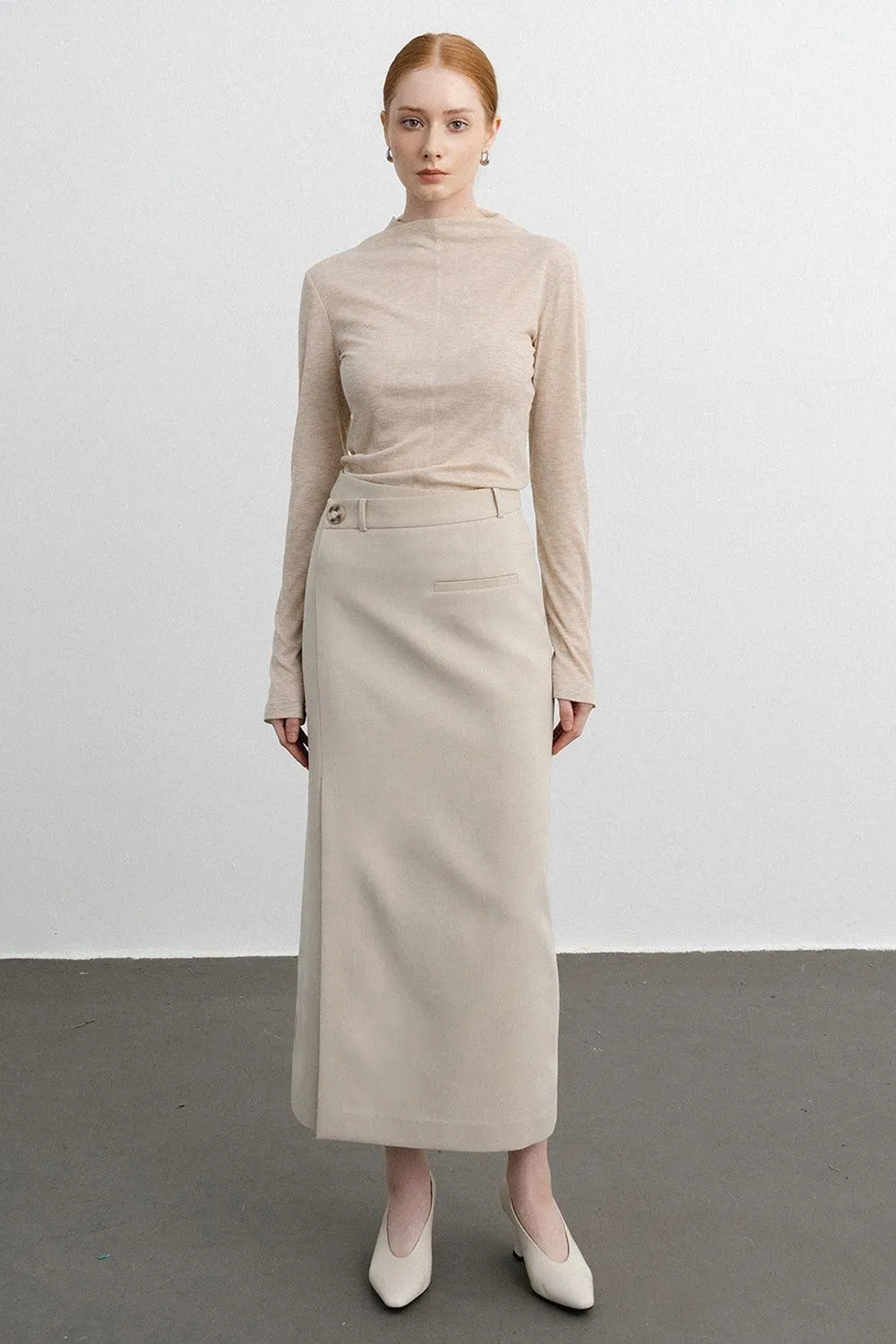 Eleanor Sheath Asymmetric Polycotton Midi Skirt