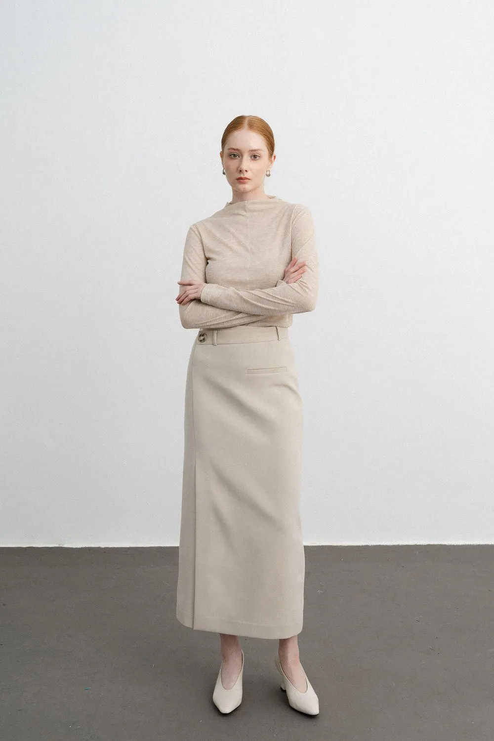 Eleanor Sheath Asymmetric Polycotton Midi Skirt