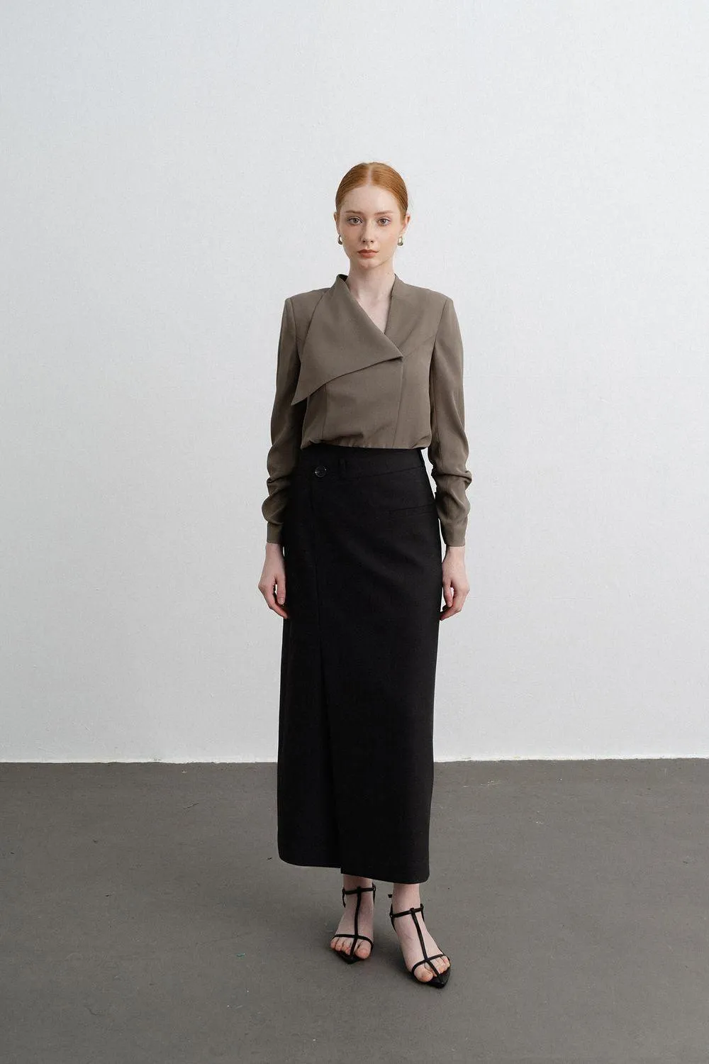 Eleanor Sheath Asymmetric Polycotton Midi Skirt