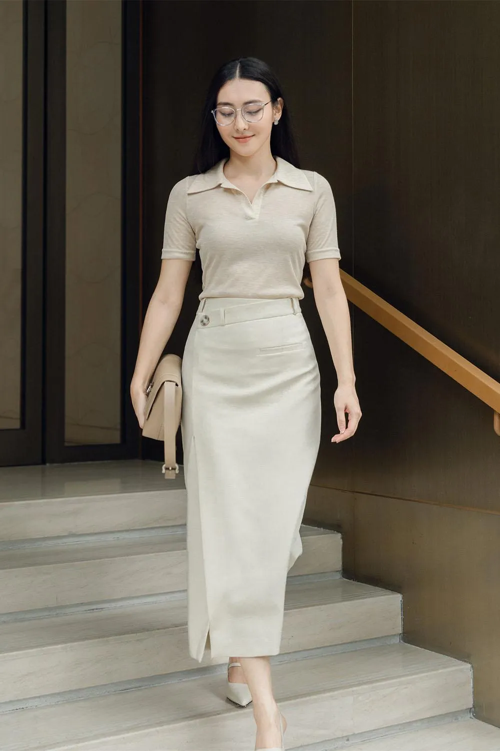 Eleanor Sheath Asymmetric Polycotton Midi Skirt