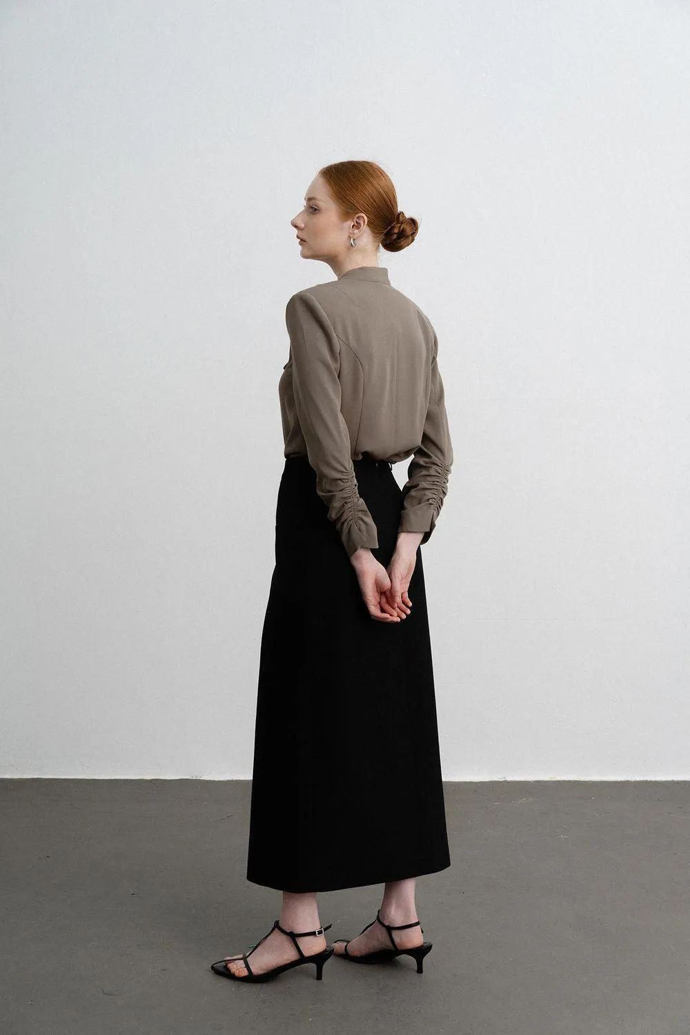 Eleanor Sheath Asymmetric Polycotton Midi Skirt