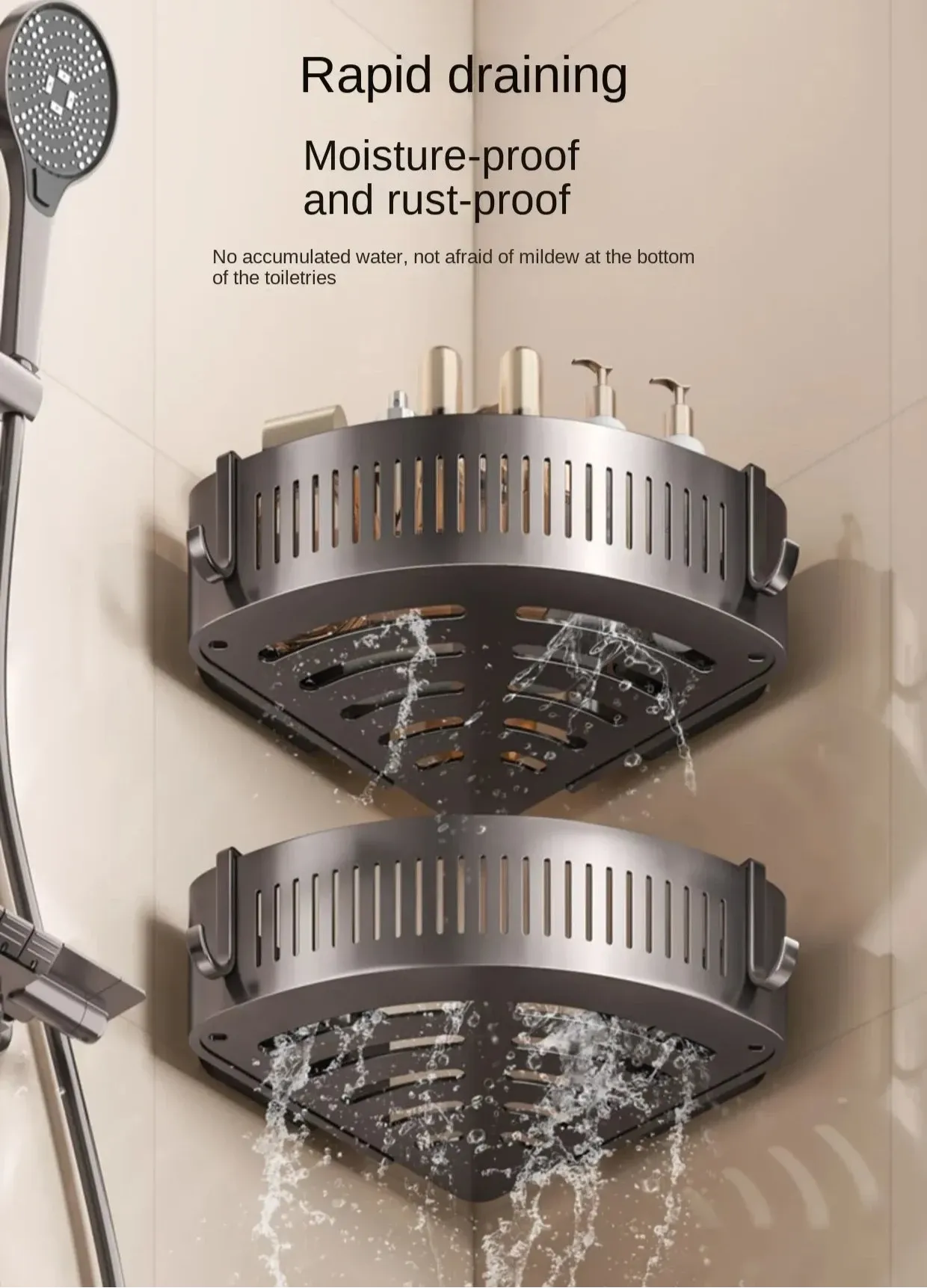 ELMAS Wall-Mounted Aluminum Shower Organizer - No Drill Storage