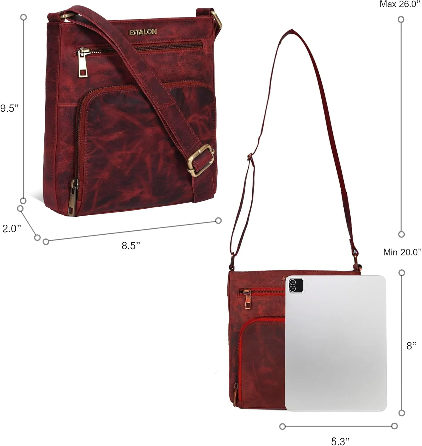 ESTALON Women's Real Leather Crossbody Purse With Adjustable Sling Strap - Medium Size Crossover Shoulder Hand Bag